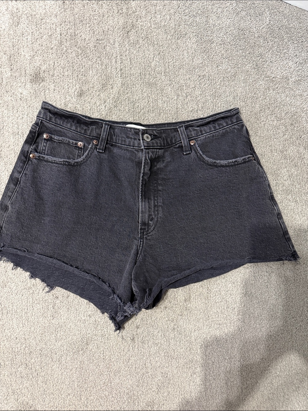 Abercrombie & Fitch Black High-Rise Raw Hem Denim Shorts